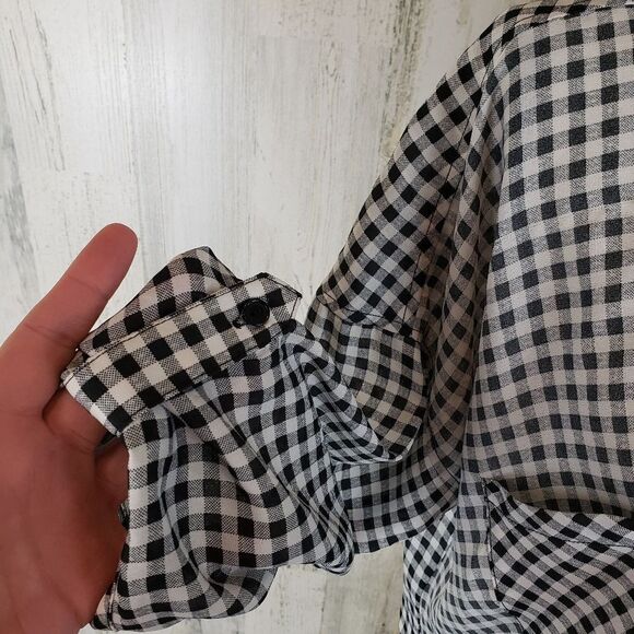 Mystree Gingham Drape Front Top Sz M - Picture 2 of 6